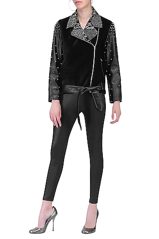 Black studded biker jacket by KUKOON