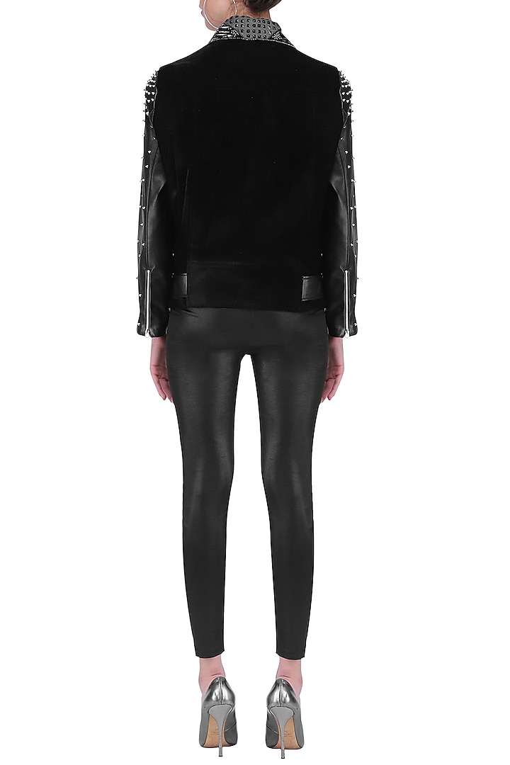 Black studded biker jacket available only at Pernia's Pop Up Shop.