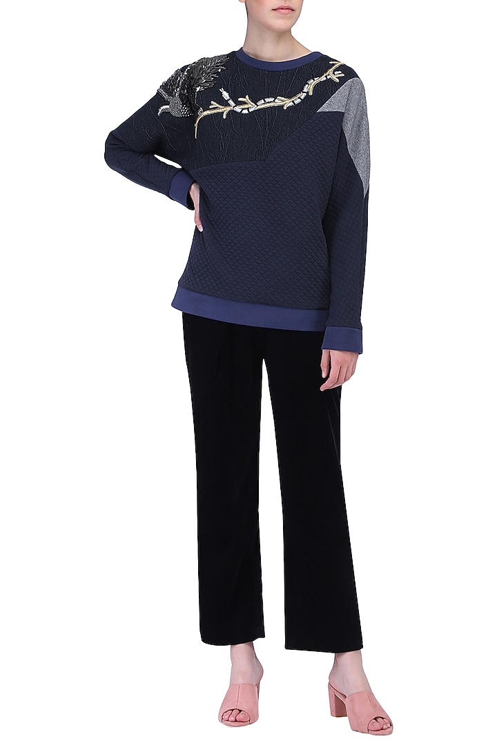 Navy blue batwing sweatshirt available only at Pernia's Pop Up Shop.