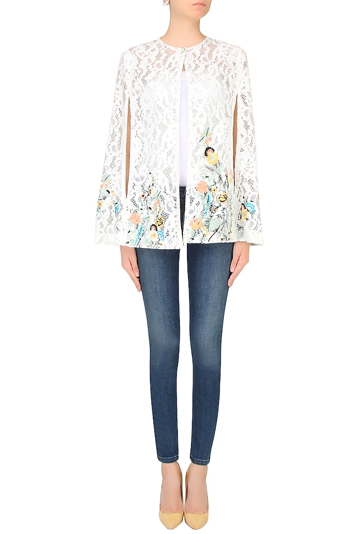 White floral embroidered lace cape available only at Pernia's Pop Up Shop.