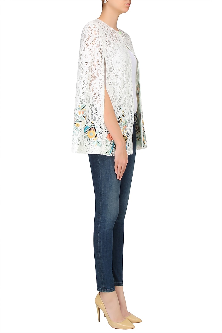 White floral embroidered lace cape available only at Pernia's Pop Up Shop.