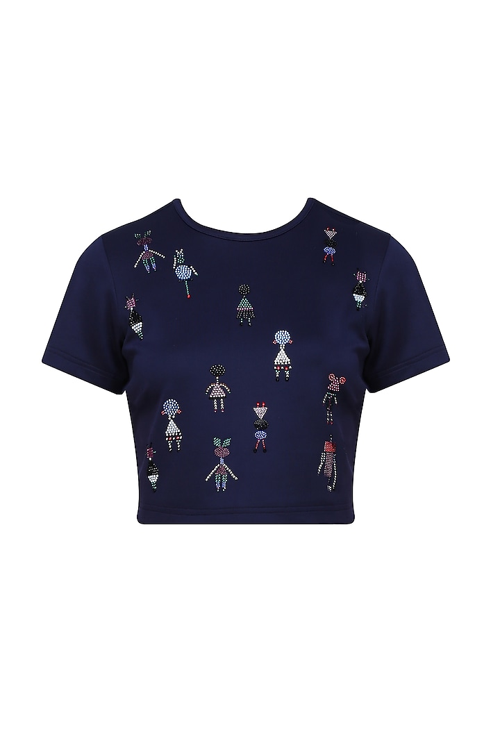 Blue Beads and Crystal Embellished Motifs Top by Kukoon