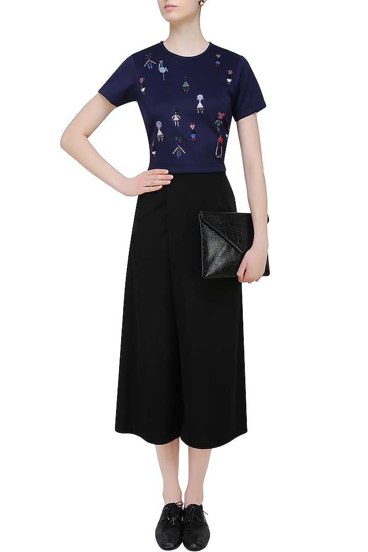 Blue beads and crystal embellished motifs top available only at Pernia's Pop Up Shop.