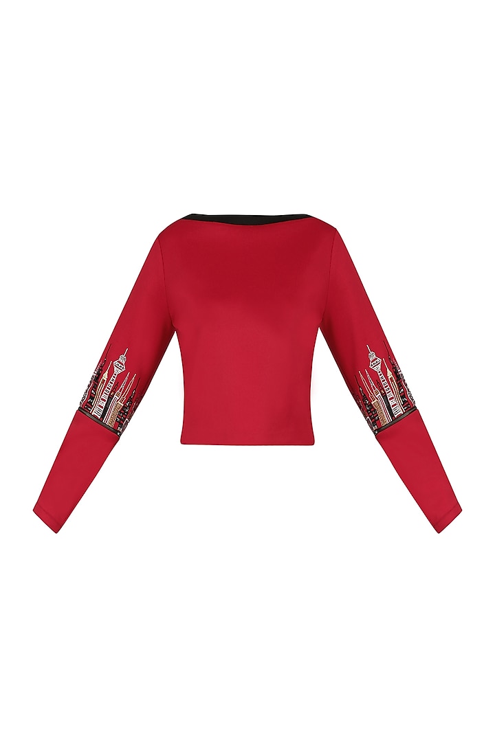 Red Embellished Sweatshirt by Kukoon