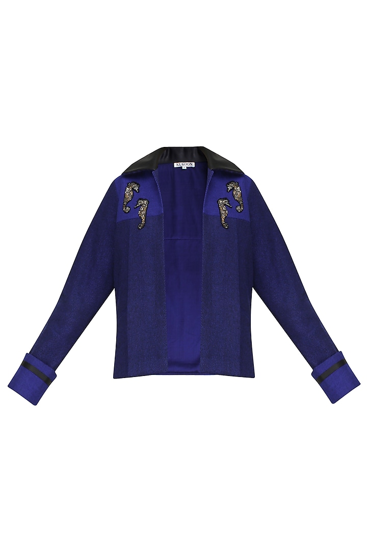 Navy Blue Sea Horse Embellished Jacket by Kukoon