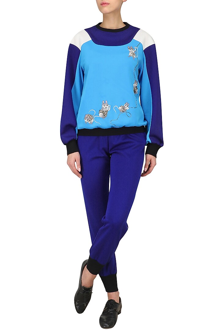 Blue double shade sweatshirt available only at Pernia's Pop Up Shop.