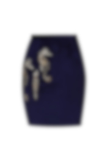 Navy Blue Sea Horse Embellished Skirt by Kukoon
