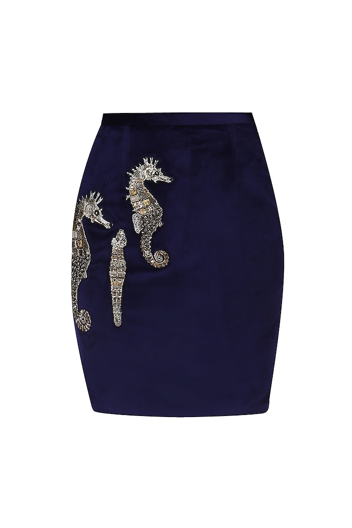 Navy blue sea horse embellished skirt available only at Pernia's Pop Up ...