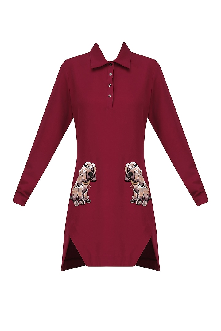 Maroon Embellished Shirt Dress by Kukoon