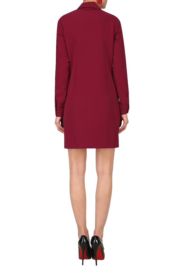 Maroon embellished shirt dress available only at Pernia's Pop Up Shop.