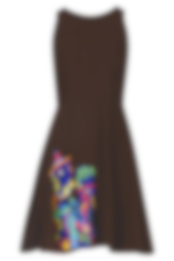 Chocolate Brown Robot Motif Skater Dress by Kukoon