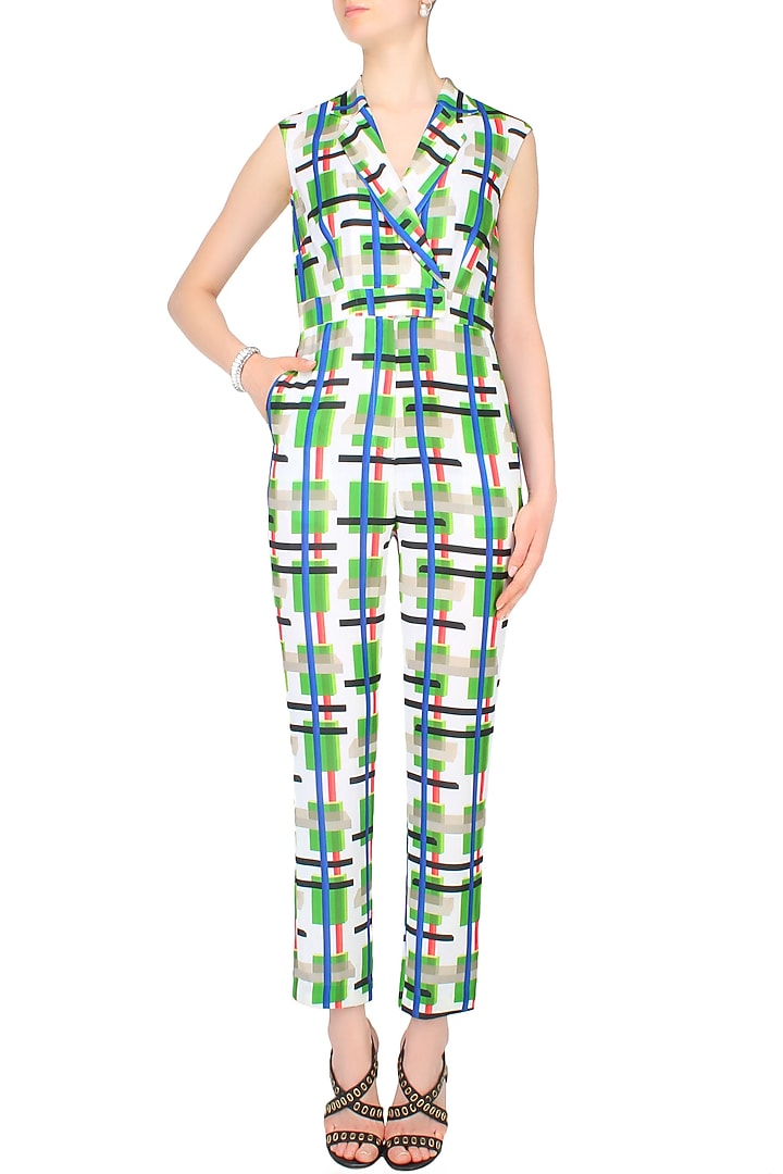 Multicolored geometric print jumpsuit available only at Pernia's Pop Up Shop.