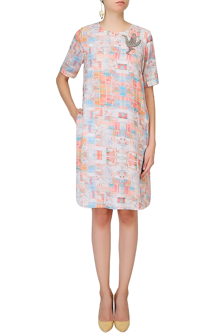 Ivory soft block cubes print falcon dress available only at Pernia's Pop Up Shop.