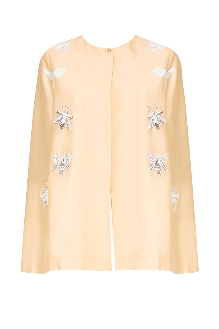 Peach Bug Motifs Embroidered Cape Jacket by Kukoon