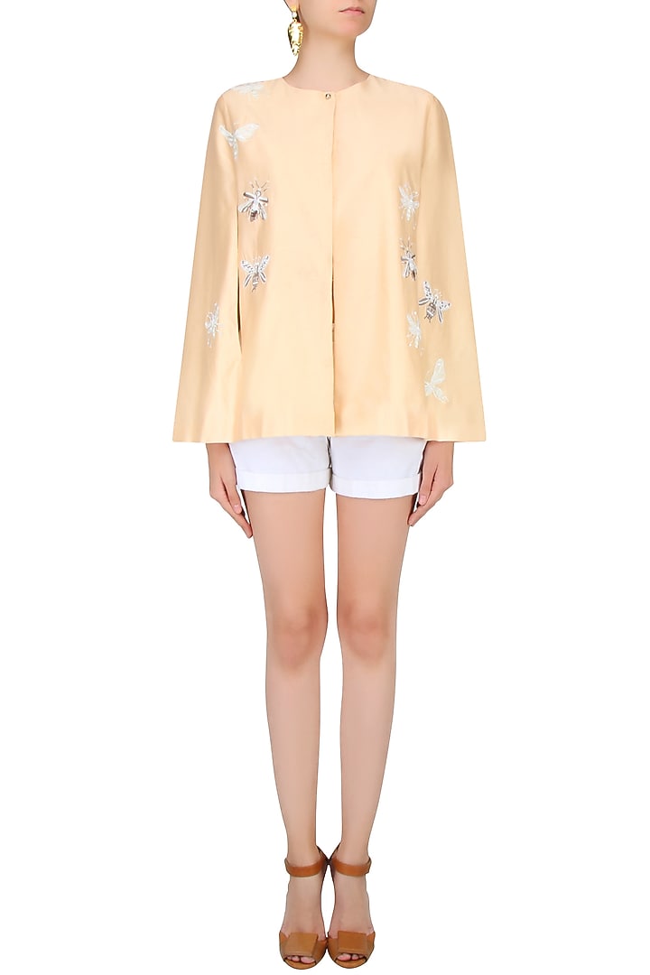 Peach bug motifs embroidered cape jacket available only at Pernia's Pop Up Shop.