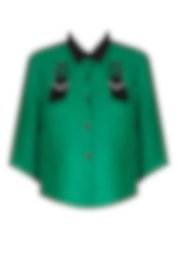 Black and emerald green fringed robot motif shirt available only at Pernia's Pop Up Shop.