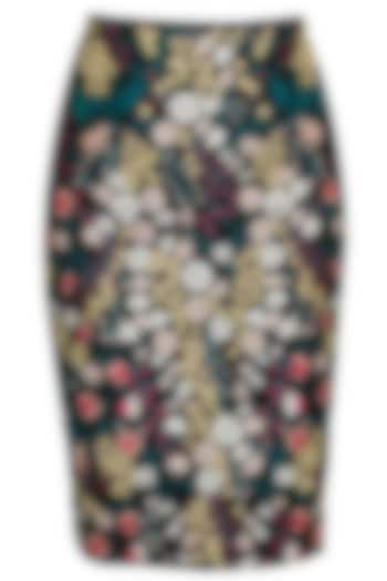 Black floral embroidered pencil skirt by kukoon