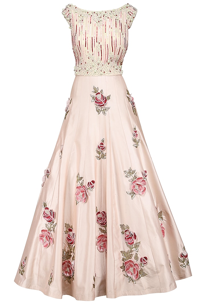 Light Pink Embroidered Gown by Kushal's