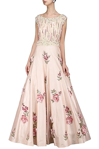 Light Pink Embroidered Gown by Kushal's