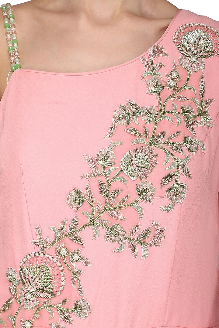 Pink embroidered draped gown available only at Pernia's Pop Up Shop.