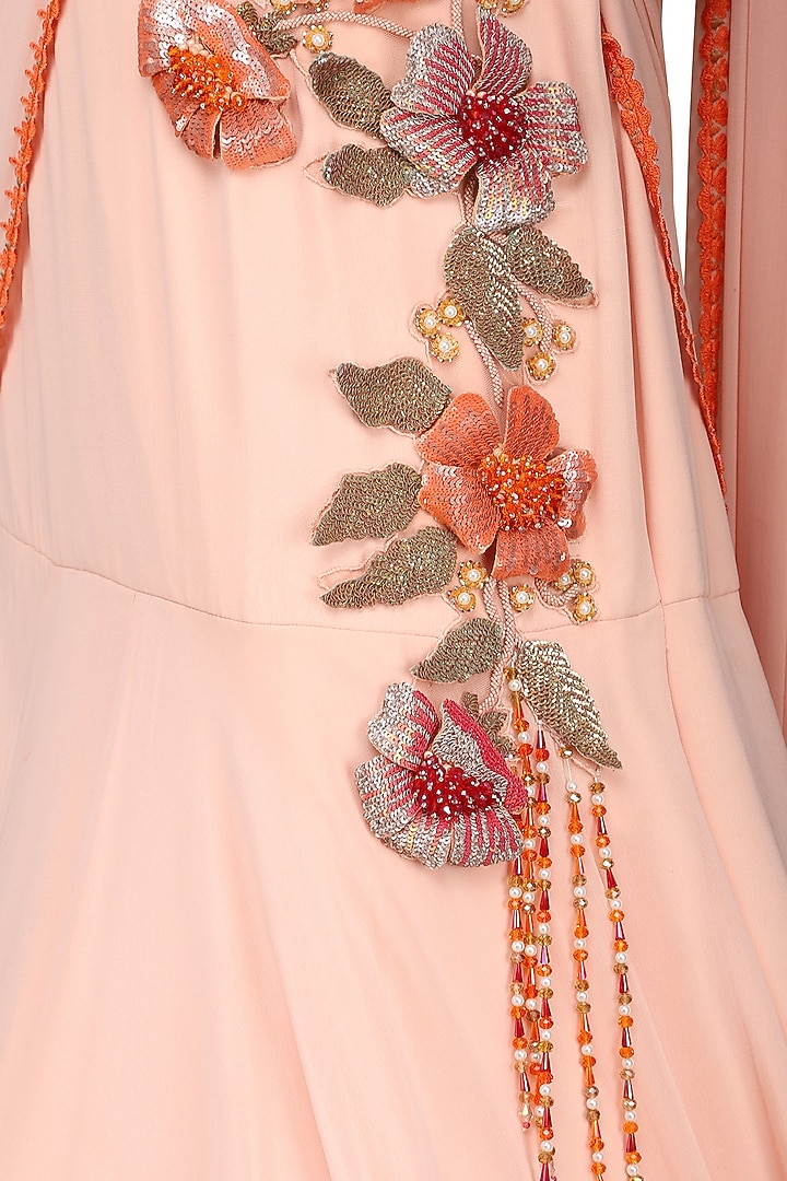 Peach embroidered saree gown available only at Pernia's Pop Up Shop.