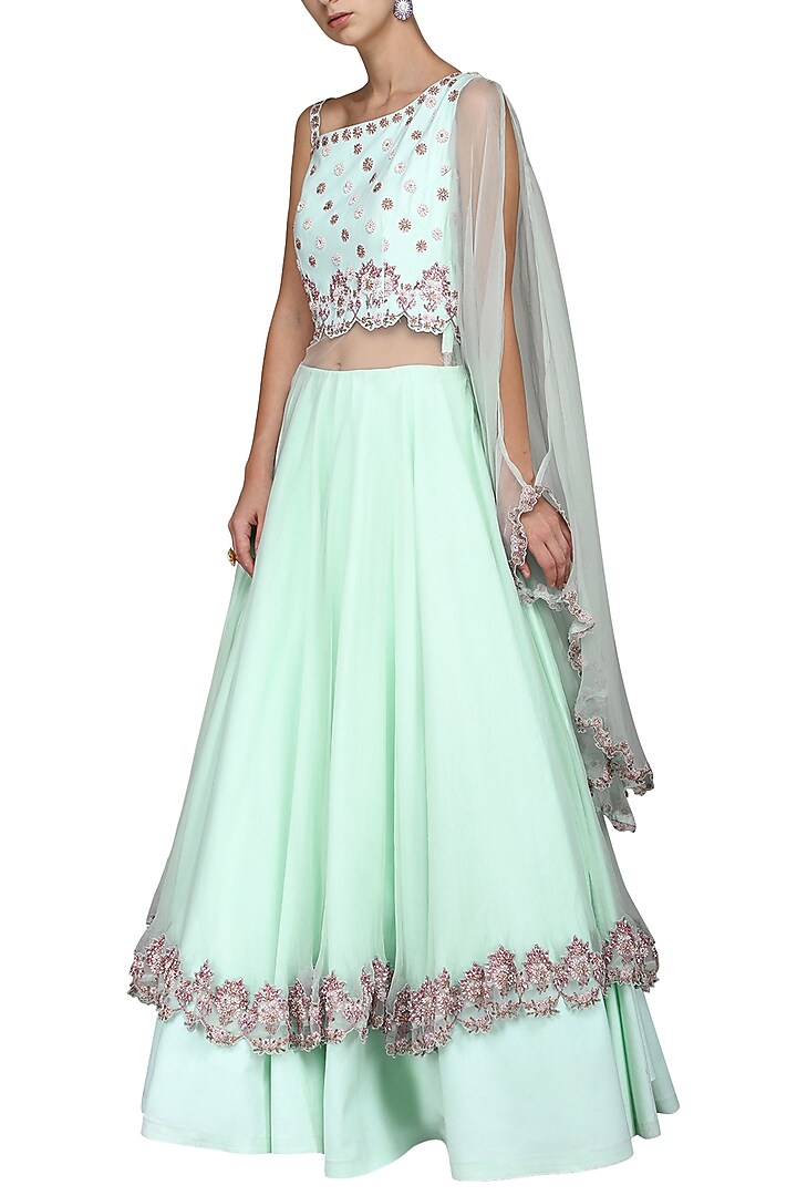 Aqua hand embroidered gown available only at Pernia's Pop Up Shop.