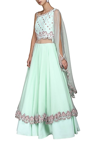 Aqua Hand Embroidered Gown by Kushal's