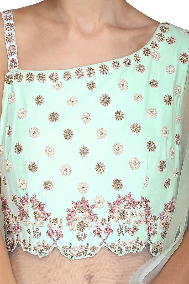 Aqua hand embroidered gown available only at Pernia's Pop Up Shop.