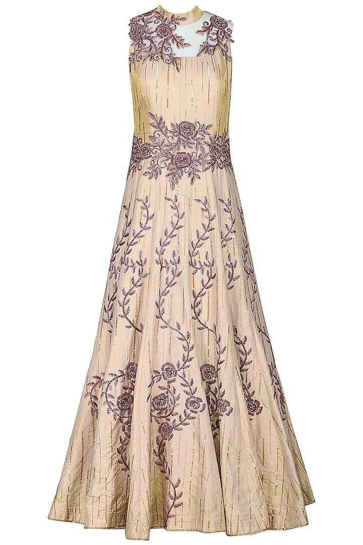 Rose Gold Embroidered Gown by Kushal's