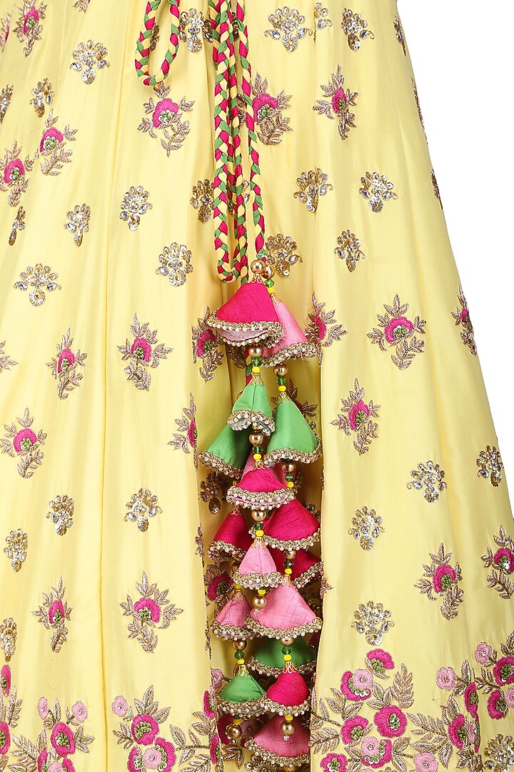 Yellow and green embroidered lehenga set available only at Pernia's Pop Up Shop.