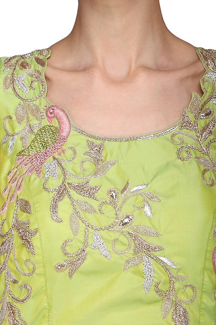 Baby pink and green embroidered lehenga set available only at Pernia's Pop Up Shop.