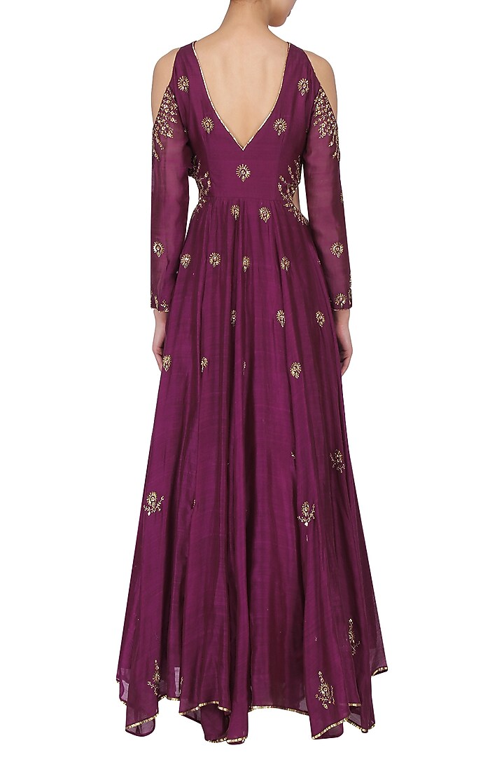 Wine embroidered cold shoulder gown available only at Pernia's Pop Up Shop.