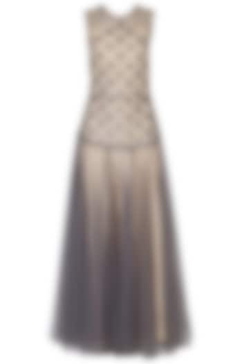 Grey embroidered drop waist gown by Kudi Pataka Designs