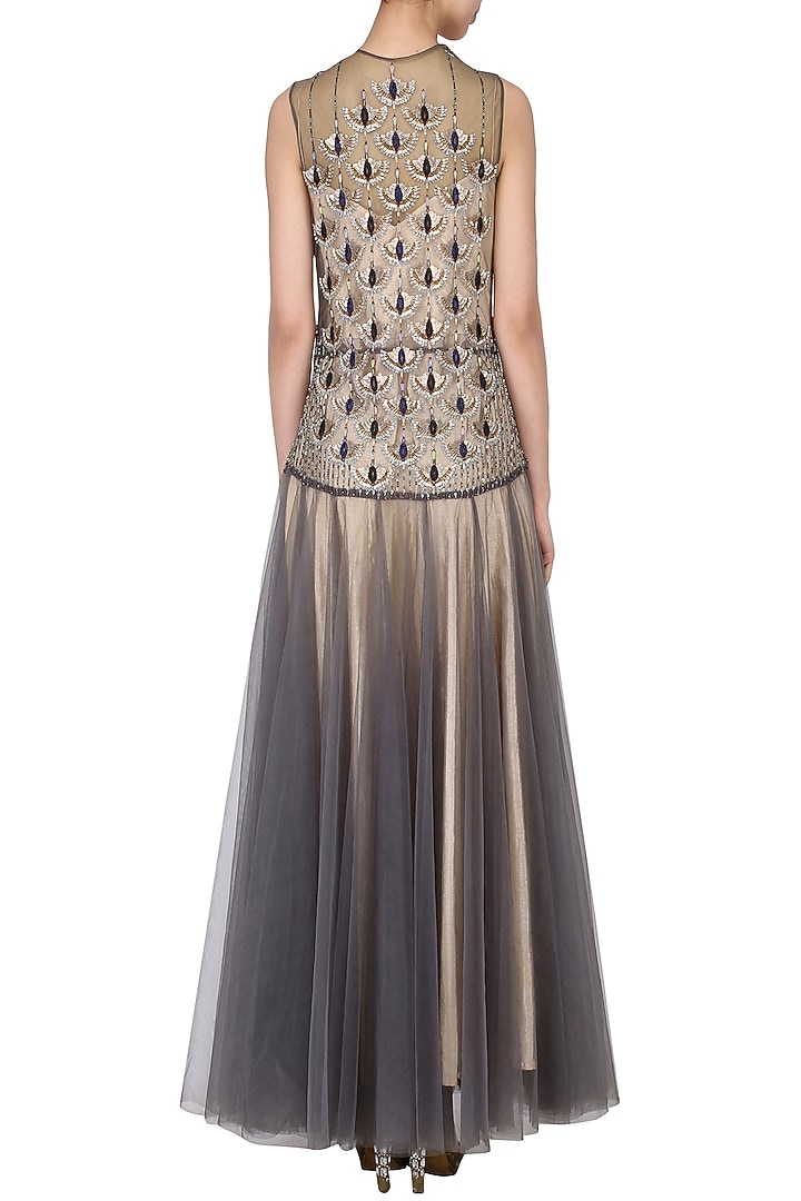 Grey embroidered drop waist gown available only at Pernia's Pop Up Shop.