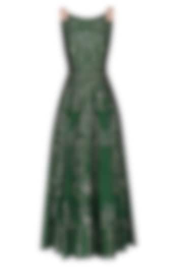 Dark green embroidered gown by Kudi Pataka Designs