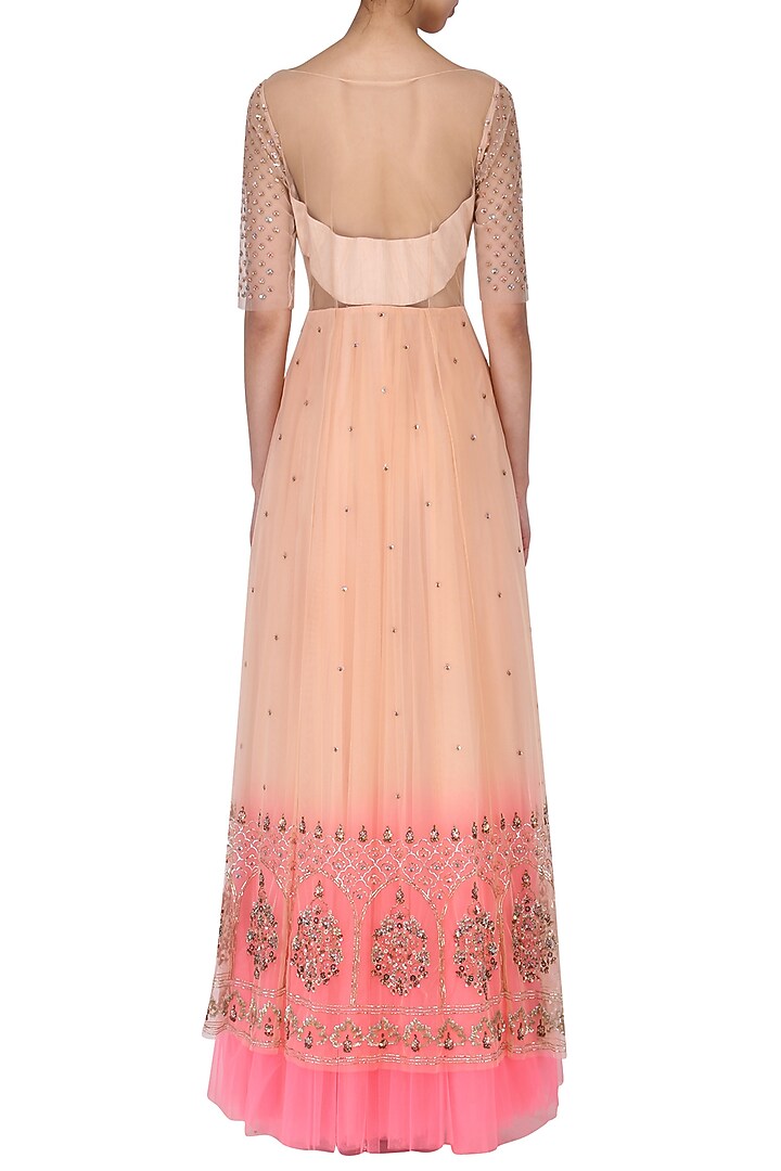 Nude peach to neon pink ombred embroidered gown available only at Pernia's Pop Up Shop.