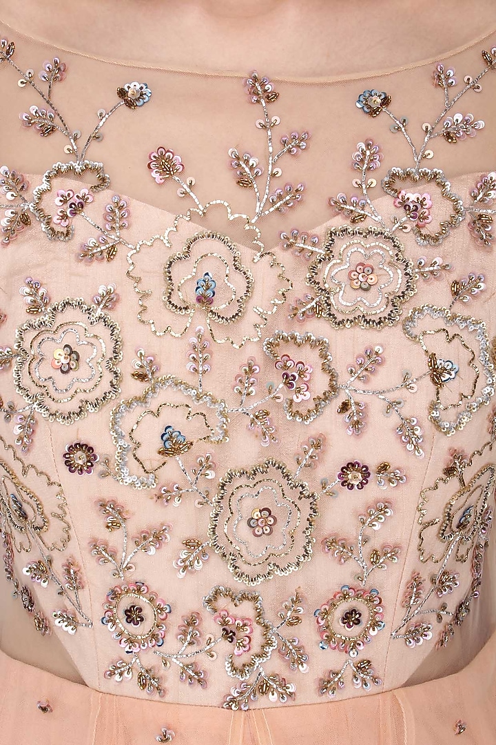 Nude peach to neon pink ombred embroidered gown available only at Pernia's Pop Up Shop.