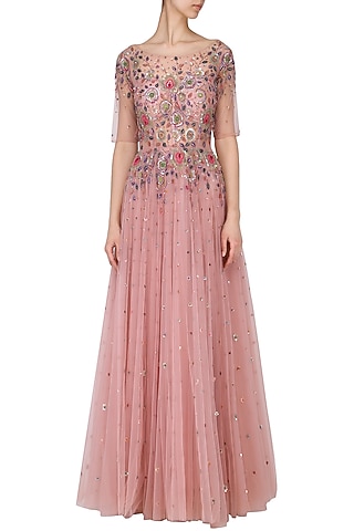 Dusty pink embroidered gown by Kudi Pataka Designs
