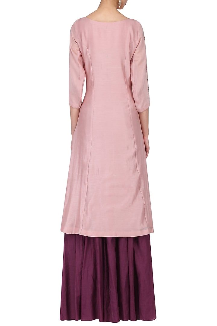 Dusty pink kurta with wine skirt set available only at Pernia's Pop Up Shop.