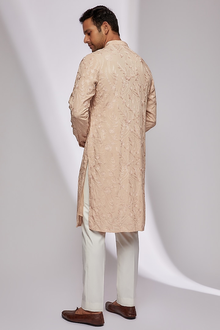 Peach Viscose Kashmiri Embroidered Kurta by Kunal Rawal at Pernia's Pop Up Shop