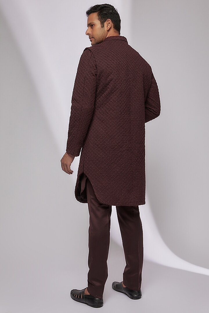 Wine Suiting Embroidered Groom Sherwani Set by Kunal Rawal at Pernia's Pop Up Shop