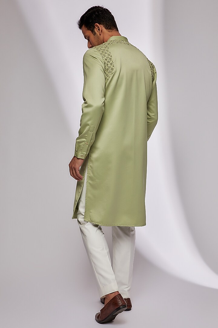 Green Suiting Hand Embroidered Kurta by Kunal Rawal at Pernia's Pop Up Shop