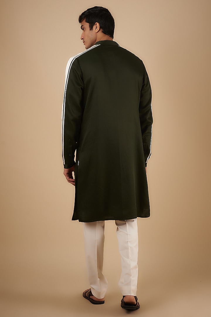 Olive Green Linen Satin Kurta by Kunal Rawal at Pernia's Pop Up Shop