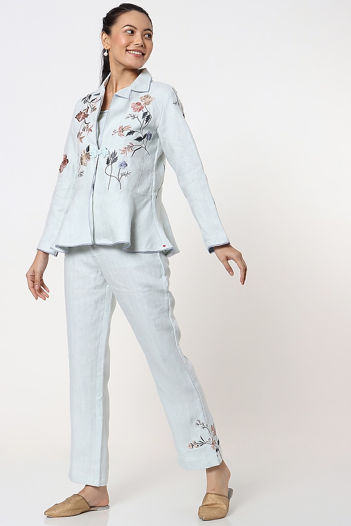 Bonny Blue Floral Peplum Jacket Set Design by Kaveri at Pernia's Pop Up