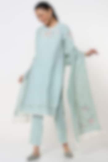 Cloud Blue Embroidered Kurta Set by Kaveri at Pernia's Pop Up Shop