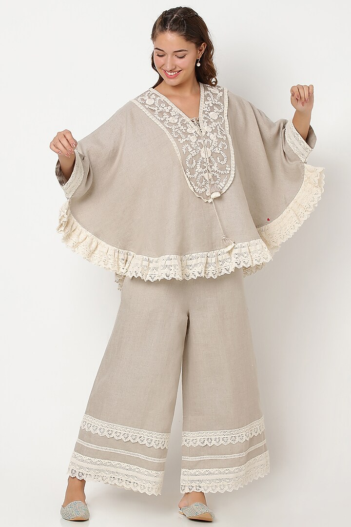 Natural Beige Linen Tunic Set by Kaveri at Pernia's Pop Up Shop