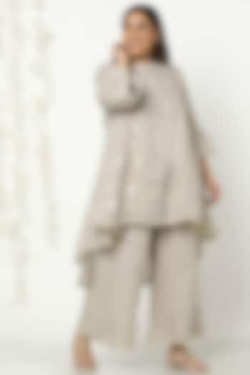 Grey Linen Palazzo Pant Set by Kaveri at Pernia's Pop Up Shop