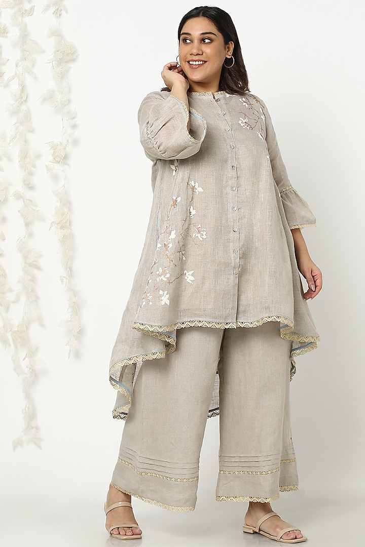 Grey Linen Palazzo Pant Set by Kaveri at Pernia's Pop Up Shop