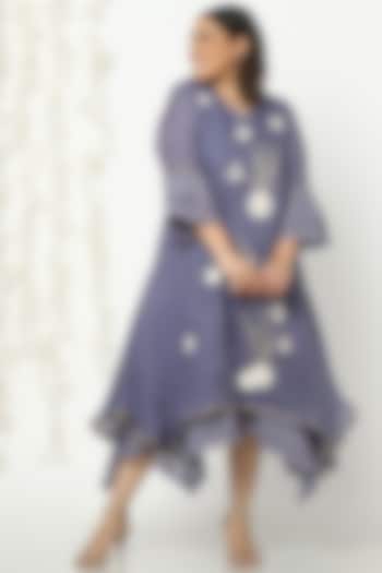 Twilight Blue Printed Asymmetrical Vacation Dress by Kaveri at Pernia's Pop Up Shop