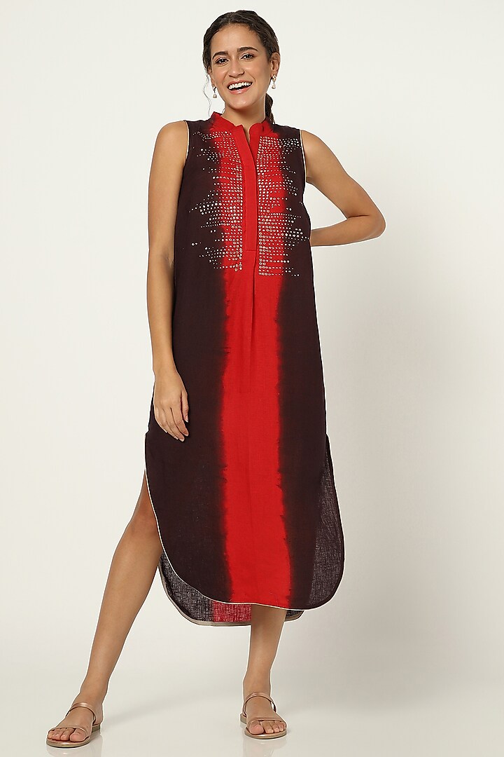 Black & Bright Red Tie-Dyed Dress by Kaveri